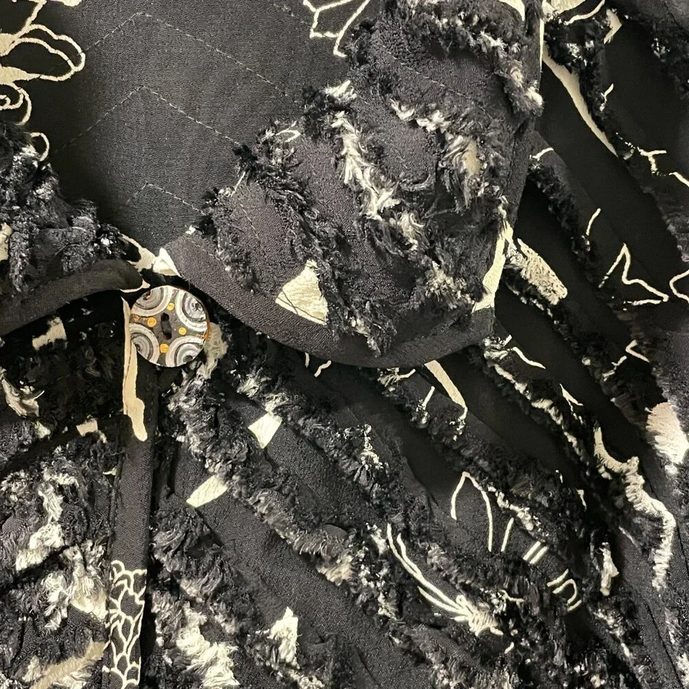 CASUAL STUDIO Vintage Chenille Long Sleeve Jacket Abstract Black/White Women XL